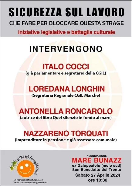 Associazione Mare Bunazz: sabato 27 aprile incontro sul tema "Sicurezza sul lavoro"