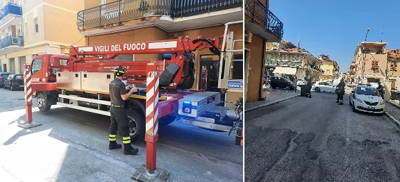 Porto d'Ascoli: cadono pezzi di cemento da un balcone, intervengono i Vigili del fuoco
