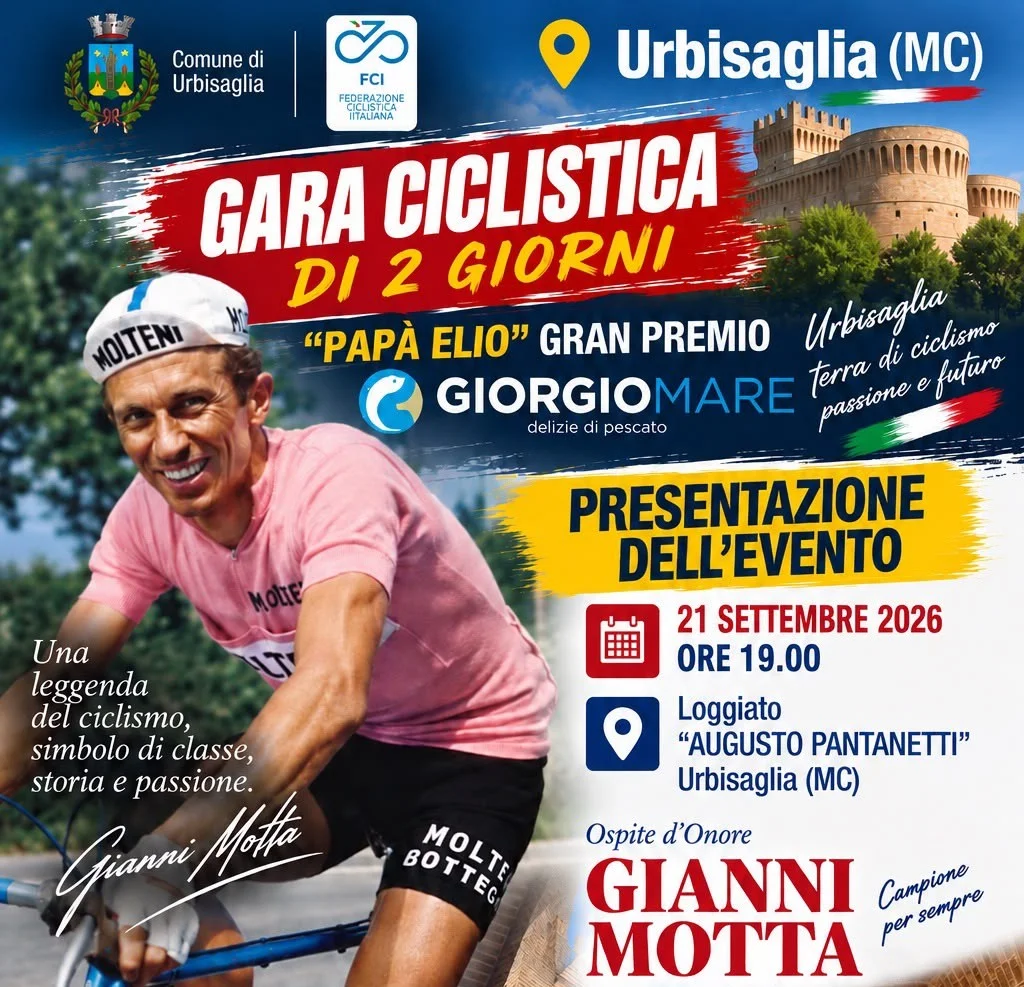 Urbisaglia accoglie Gianni Motta per la presentazione del Papà Elio – Gran Premio GiorgioMare