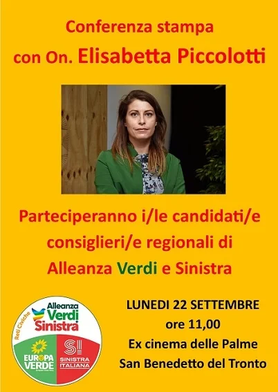 Lunedì 22 settembre conferenza stampa con l'On. Elisabetta Piccolotti