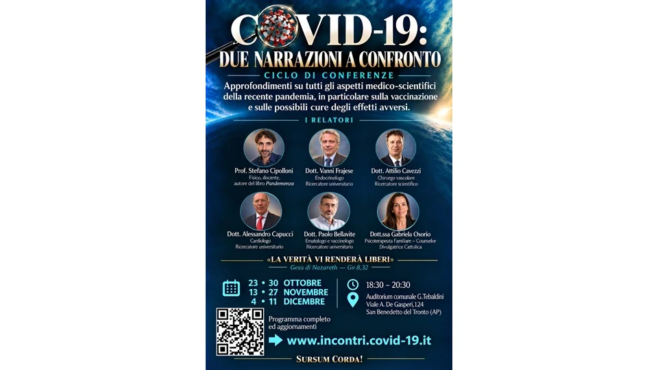 Ciclo di 6 incontri sugli aspetti medico-scientifici della pandemia di Covid 19 presso auditorium comunale G. Tabaldini 