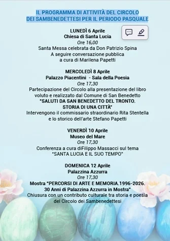 IL PROGRAMMA DI ATTIVITÀ DEL CIRCOLO DEI SAMBENEDETTESI PER IL PERIODO PASQUALE