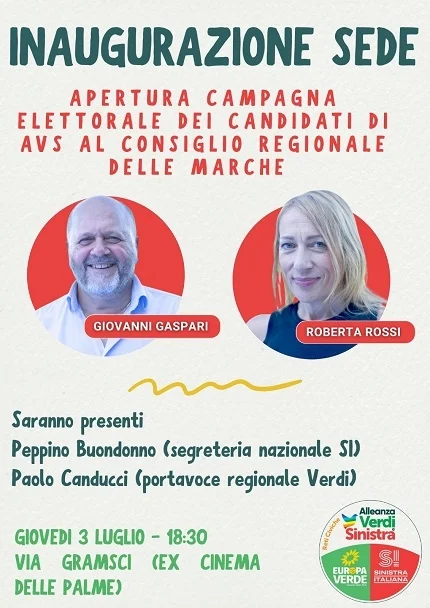 Regionali, Rossi e Gaspari candidati con Alleanza Verdi-Sinistra