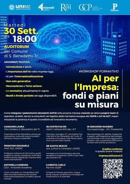 San Benedetto del Tronto ospita “AI per l’impresa”: oltre 100 aziende e un parterre di relatori d’eccellenza per discutere il futuro digitale