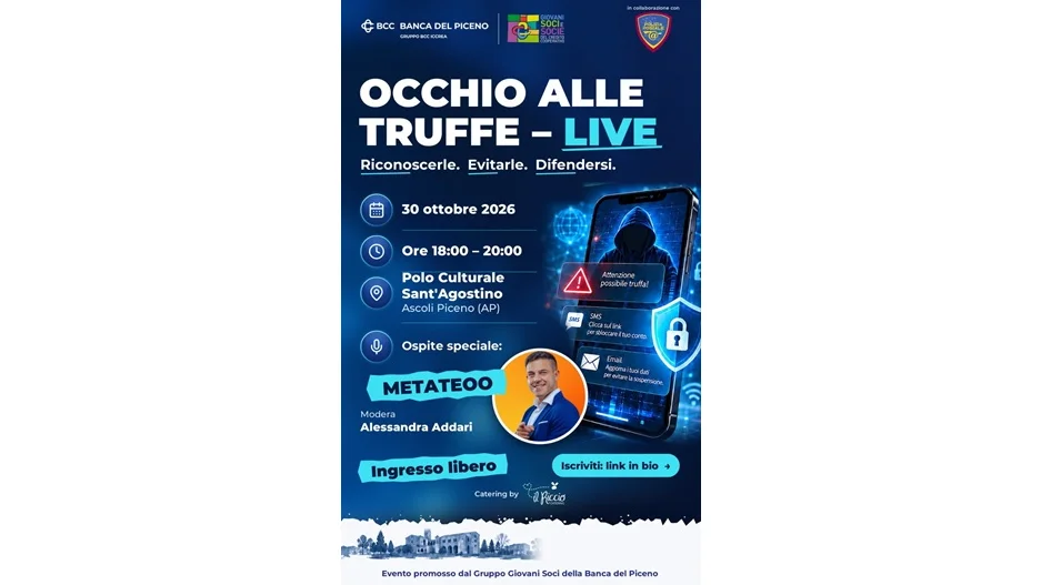 Ad Ascoli “Occhio alle truffe Live”, l’evento dei Giovani Soci della Banca del Piceno