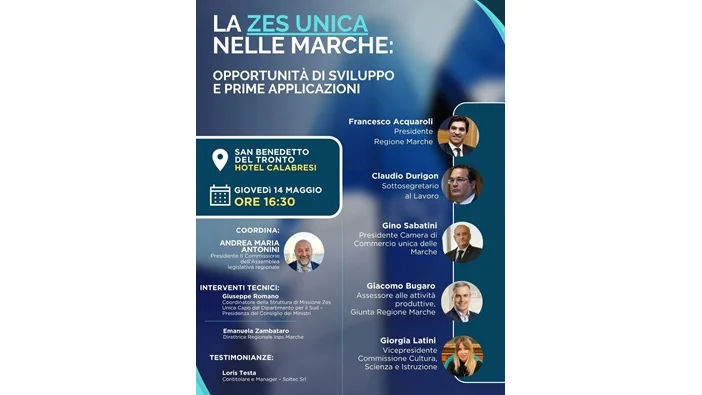A San Benedetto incontro per approfondire le prospettive della ZES Unica, giovedì 14 maggio presso l’Hotel Calabresi 