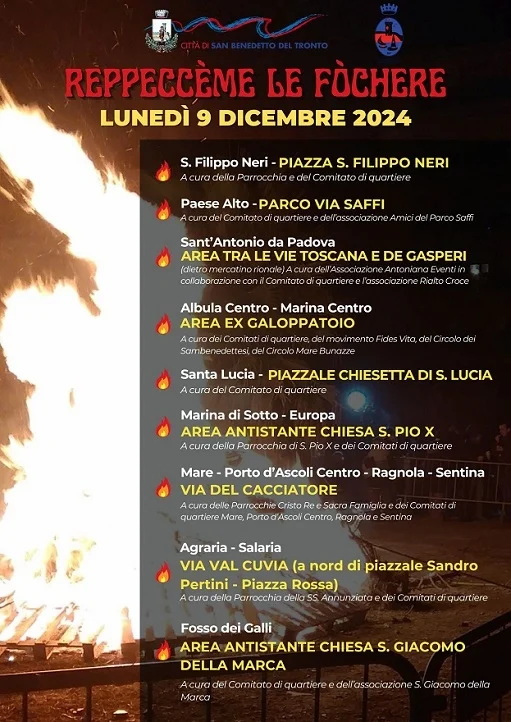 “Reppeccème le fòchere”, il 9 dicembre tornano i falò in varie zone della città