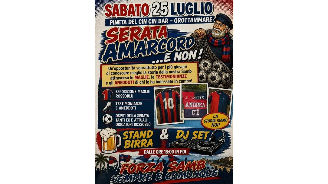 Sabato 25 luglio "Samb, serata amarcord...e non" organizzata dal gruppo Le Grotte