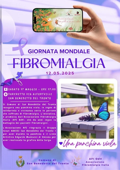 Al parchetto di via Alfortville una panchina viola per la lotta alla Fibromialgia
