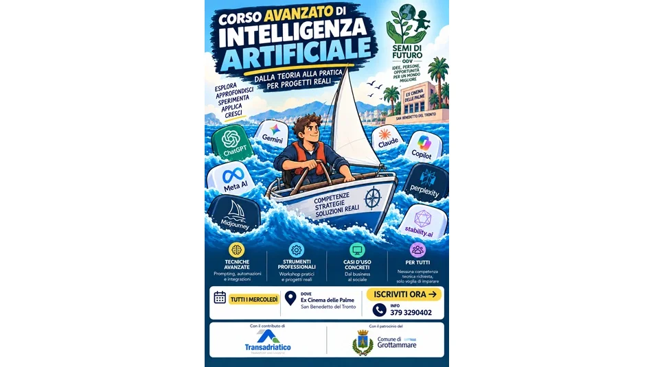  Corso Avanzato di Intelligenza Artificiale, tutti i mercoledì alle 21,00 a San Benedetto del Tronto all'ex Cinema delle Palme