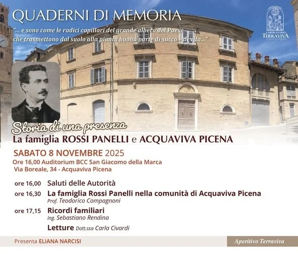 Laboratorio Terraviva presenta "STORIA DI UNA PRESENZA" la famiglia Rossi Panella e Acquaviva Picena