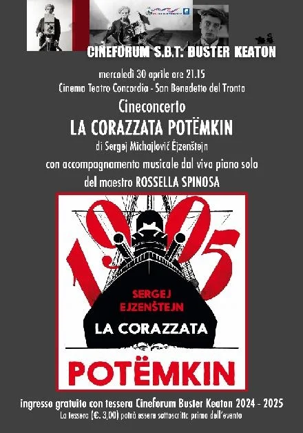 Cineforum Sbt "Buster Keaton", cineconcerto: mercoledì 30 aprile proiezione del film LA CORAZZATA POTËMKIN di S. M. Ejzenstejn