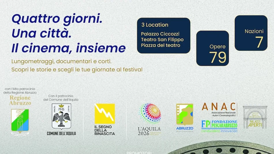 CINEMA: TUTTO PRONTO PER LA PRIMA EDIZIONE DI CIAQ, IL PREMIO CINEMATOGRAFICO L’AQUILA, 79 FILM E UNA GIURIA D’ECCEZIONE DAL 17 AL 20 SETTEMBRE