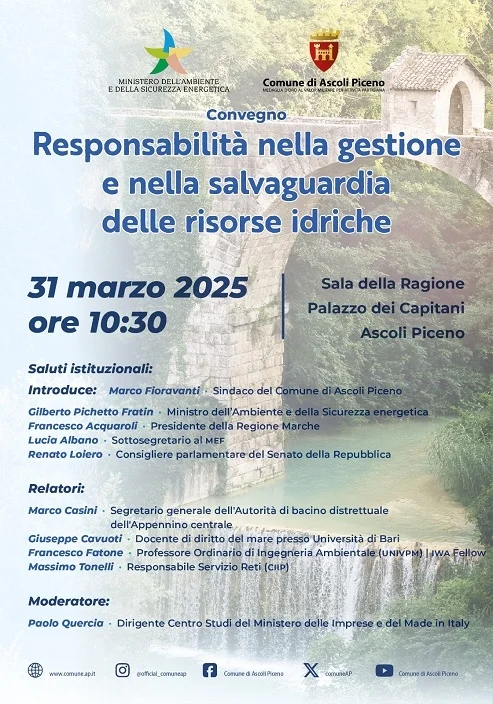 Palazzo dei Capitani, incontro divulgativo dedicato al tema della gestione responsabile delle risorse idriche