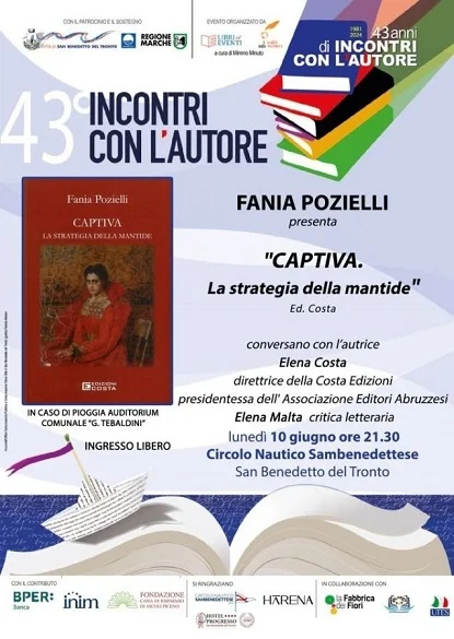 Fania Pozielli presenta il libo “CAPTIVA. La strategia della mantide” lunedì 10 giugno presso il Circolo Nautico Sambenedettese