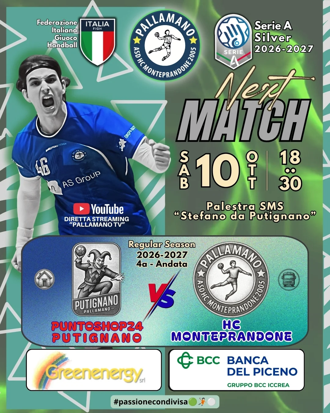 𝗦𝗲𝗿𝗶𝗲 𝗔 𝗦𝗶𝗹𝘃𝗲𝗿, per l'HC Monteprandone di pallamano, 𝘁𝗿𝗮𝘀𝗳𝗲𝗿𝘁𝗮 𝗶𝗻𝘀𝗶𝗱𝗶𝗼𝘀𝗮 𝗶𝗻 𝗣𝘂𝗴𝗹𝗶𝗮