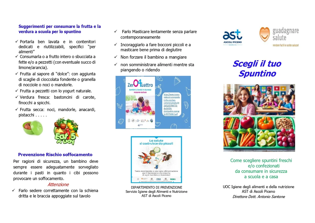 Come scegliere spuntini salutari da far consumare ai bambini: i consigli del Sian dell'Ast di Ascoli