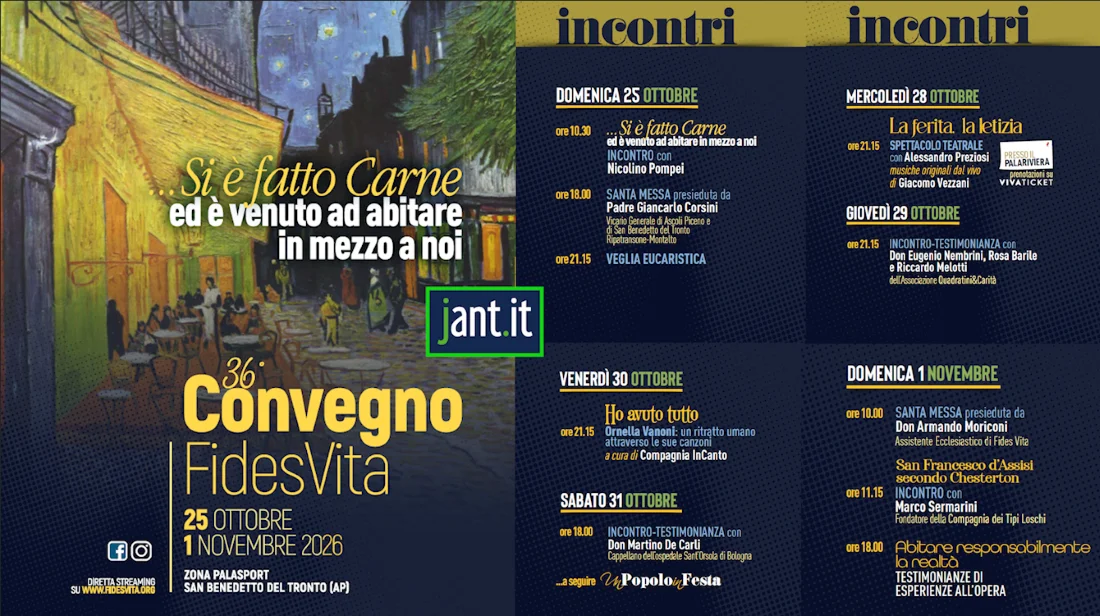 Dal 25 ottobre al 1 novembre 2026, a San Benedetto del Tronto, 36° convegno FIDES VITA