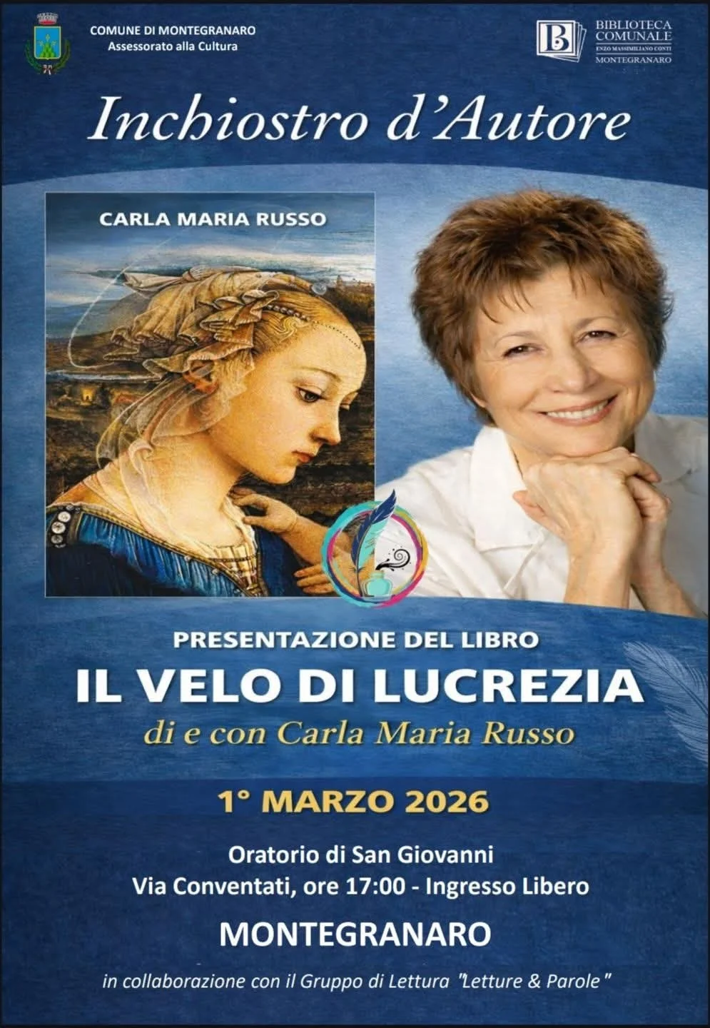 Un appuntamento con la lettura: Carla Maria Russo e “Il Velo di Lucrezia”