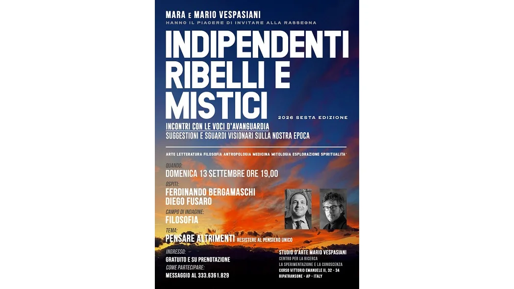 Indipendenti Ribelli e Mistici, apre l’area filosofia Diego Fusaro con Ferdinando Bergamaschi 