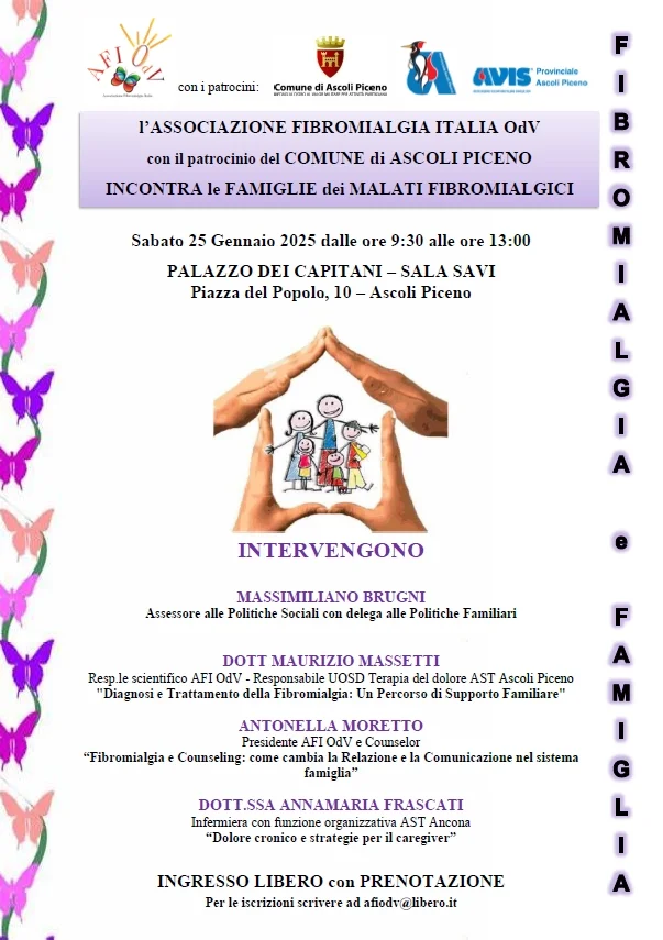 Associazione Fibromialgia Italia OdV (AFI OdV) incontra le famiglie dei malati. L'obiettivo è promuovere la conoscenza della sindrome e la comunicazione nella famiglia, con i medici e con i caregiver.