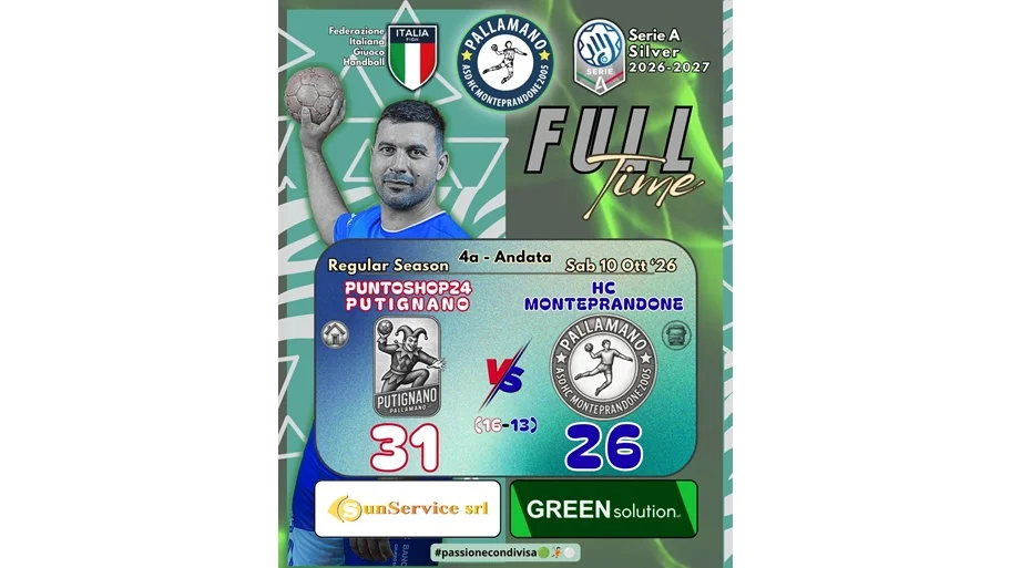 Pallamano Serie A Silver: Putignano - H.C. Monteprandone 31-26