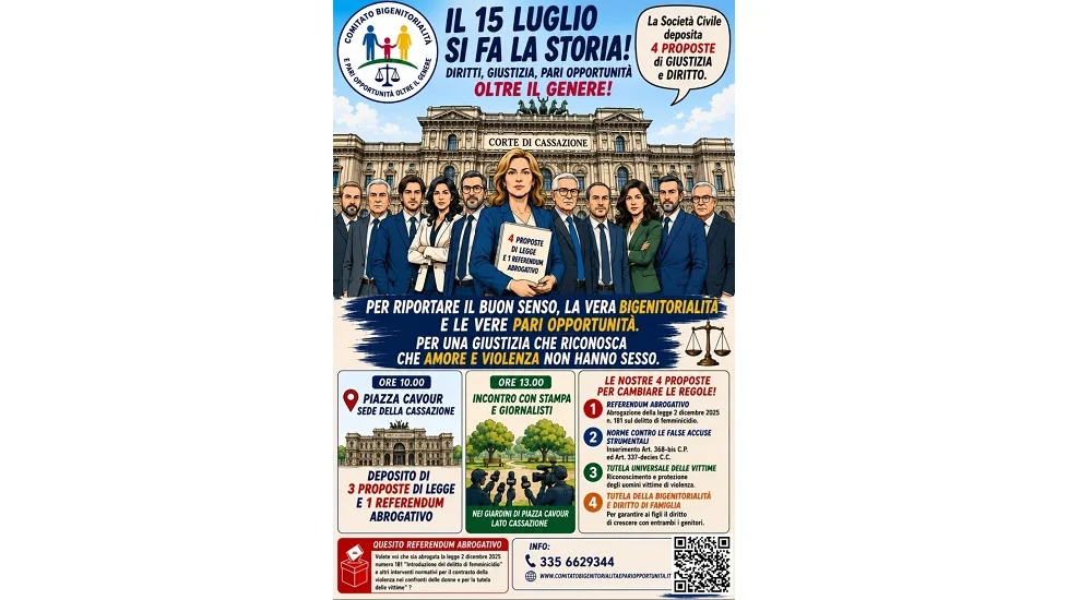 Il Comitato bigenitorialità e pari opportunita in piazza Cavour a Roma