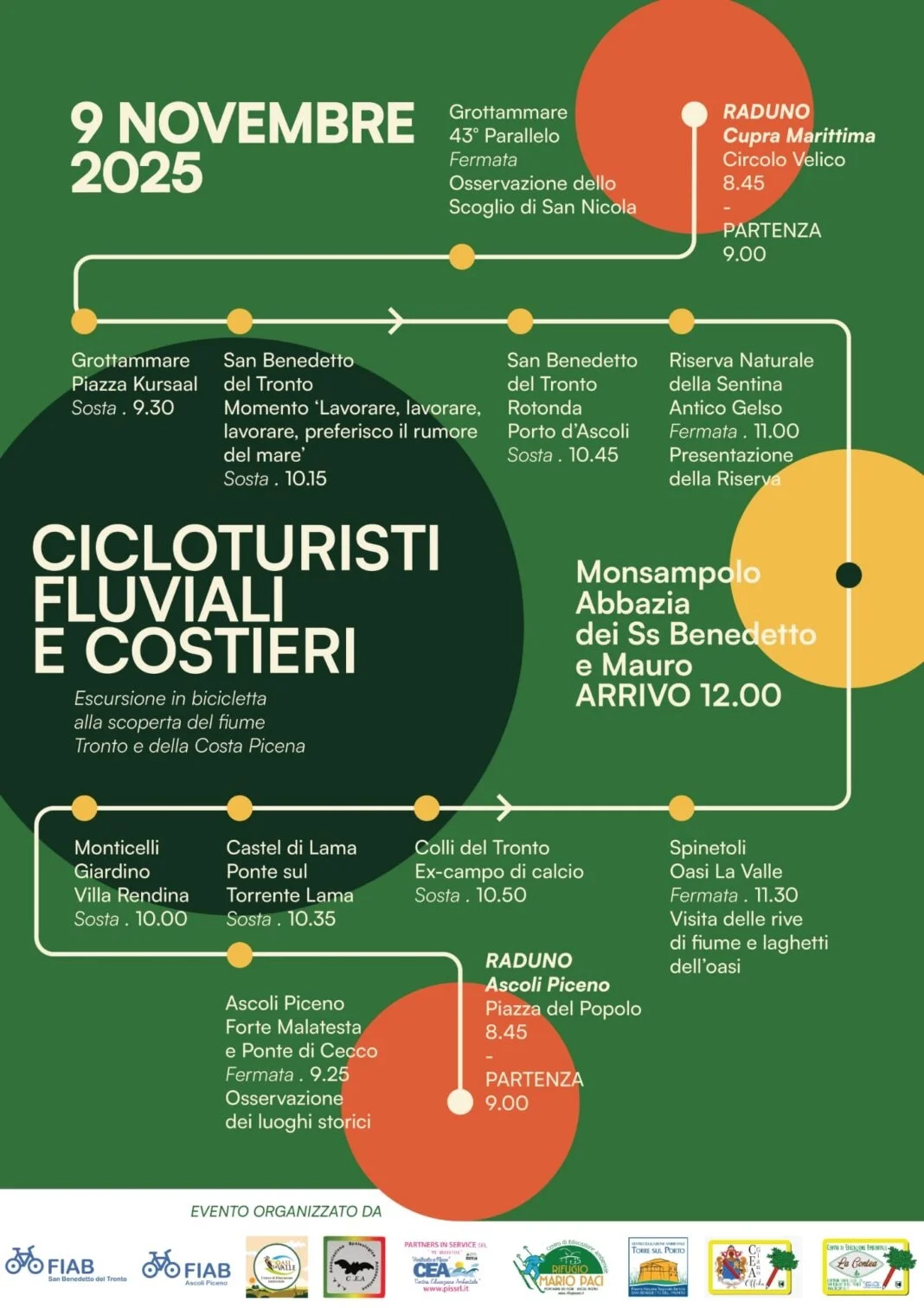 Domenica 9 novembre la pedalata lungo la costa e il Tronto