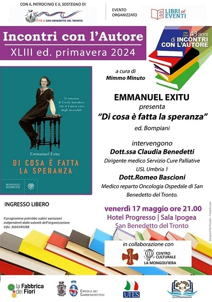 Emmanuel Exitu presenta il libro “Di cosa è fatta la speranza” alla sala IPOGEA dell’Hotel PROGRESSO