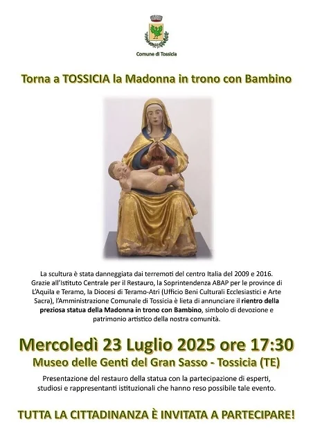 Torna a Tossicia la Madonna in trono con Bambino