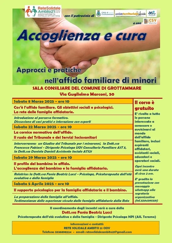 Un corso per formare nuove famiglie affidatarie a Grottammare a partire da sabato 8 Marzo