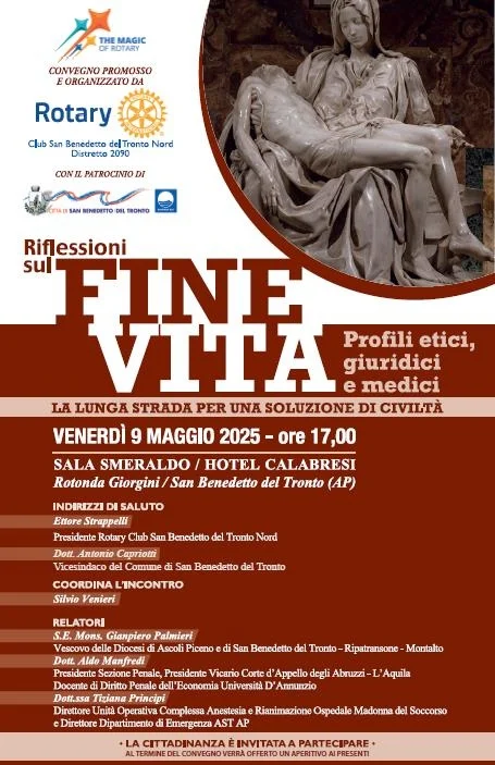 IL 9 MAGGIO A SAN BENEDETTO CONVEGNO SUI PROFILI ETICI, GIURIDICI E MEDICI DEL FINE VITA