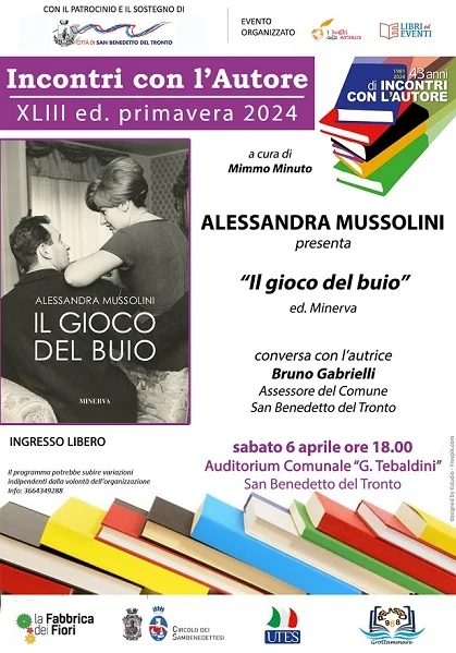 Alessandra Mussolini presenta il libro” Il Gioco del Buio” sabato 6 Aprile all’Auditorium Tebaldini