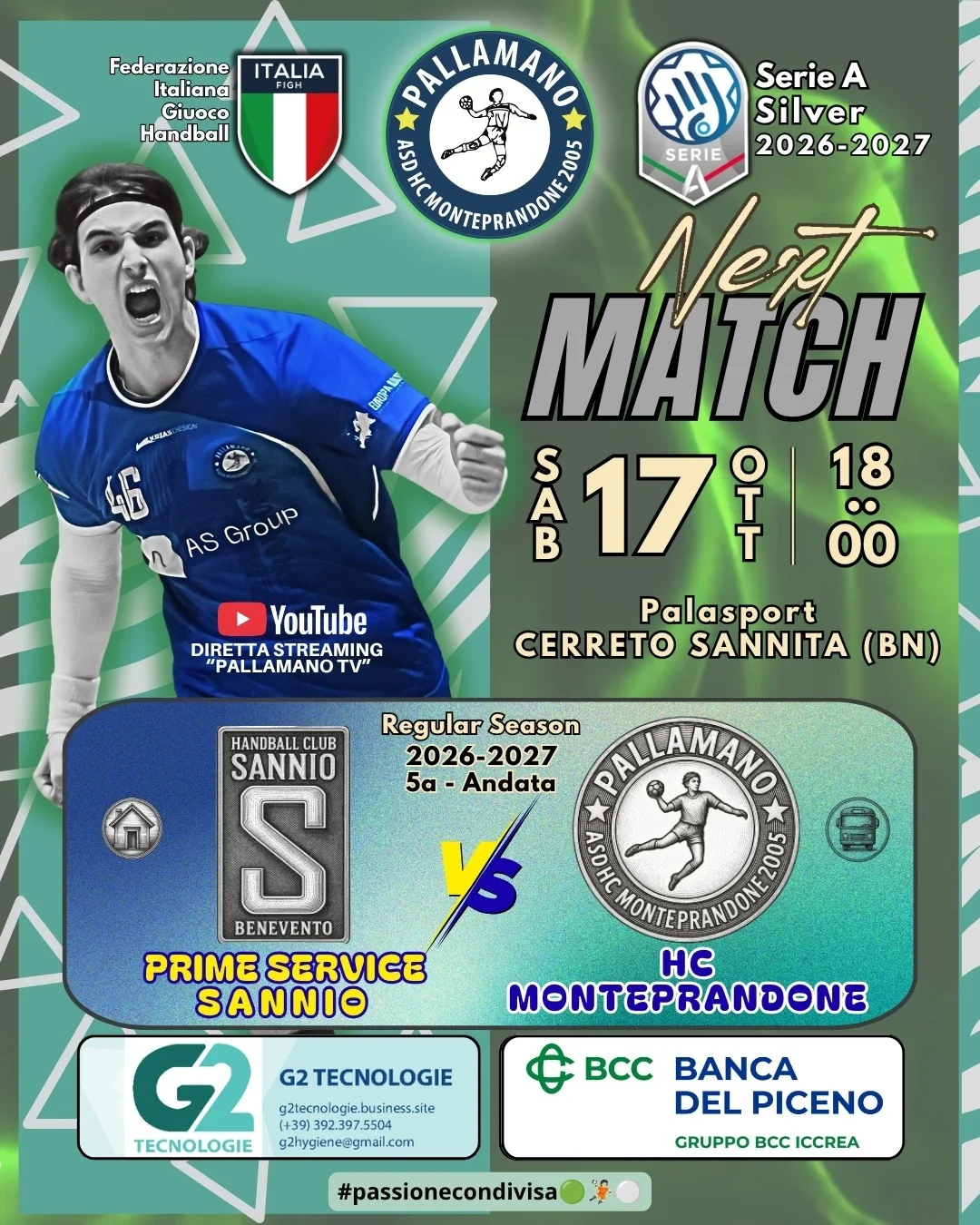 Serie A Silver: l'HC Monteprandone riparte da Cerreto Sannita 