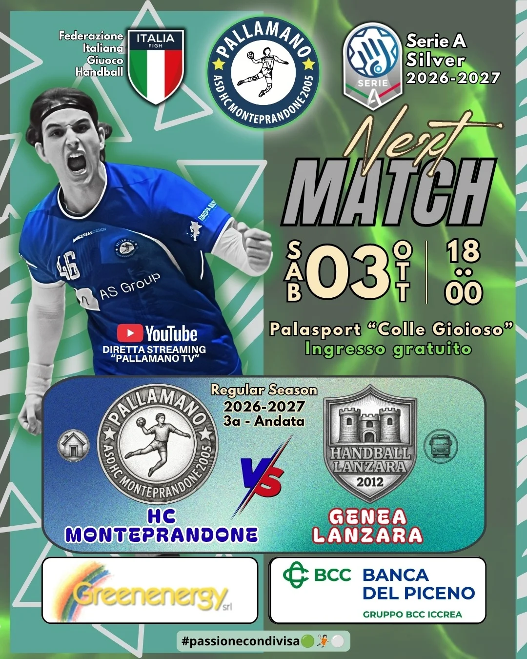  SERIE A SILVER: HC MONTEPRANDONE DI PALLAMNO, SABATO TORNA A CASA