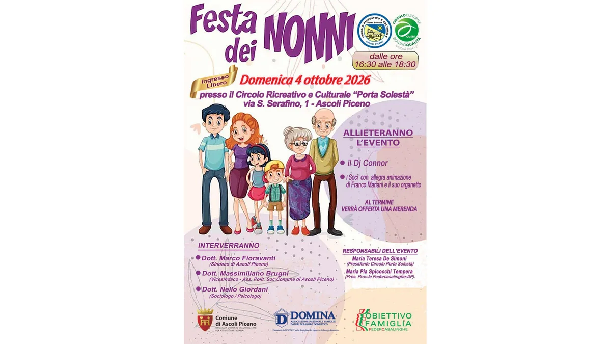 Domenica 4 ottobre ad Ascoli si celebra la "Festa dei Nonni"