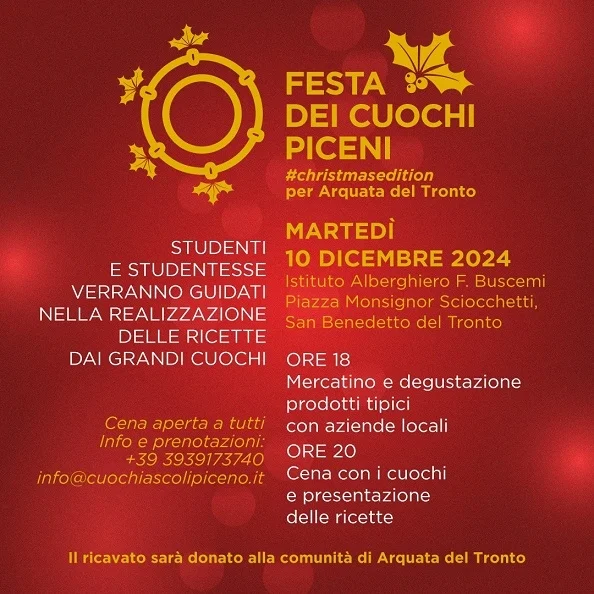 Festa dei Cuochi Piceni - Christmas Edition. Il ricavato sarà donato alla comunità di Arquata