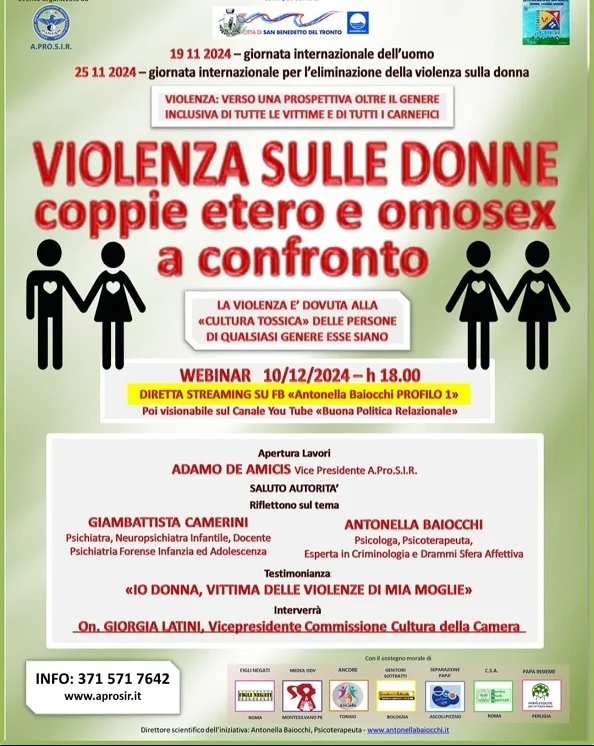 Webinar martedì 10 dicembre alle ore ore 18,00 sul tema "LA VIOLENZA NELLE COPPIE LESBICHE E ETERO A CONFRONTO"