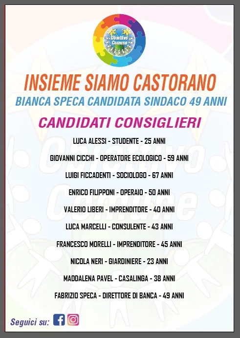 Lista Consiglieri Obbiettivo Comune di Bianca Speca comunali Castorano 2024