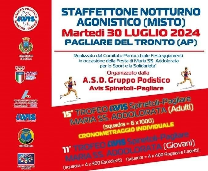 A Pagliare del Tronto luci accese sullo Staffettone Notturno Agonistico