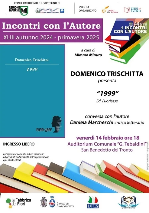 Venerdì 14 febbraio Domenico Trischitta presenta il libro “1999” all'Auditorium comunale