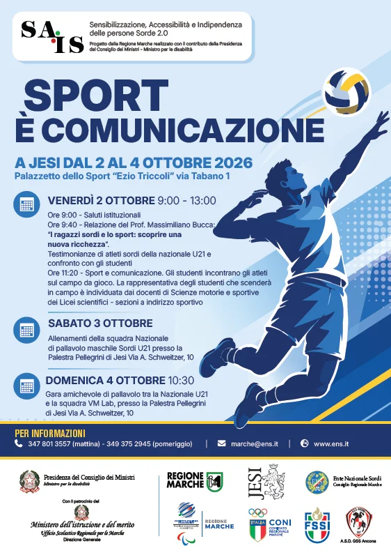 A JESI “SPORT È COMUNICAZIONE”: TRE GIORNI PER ABBATTERE LE BARRIERE E PROMUOVERE LA PARTECIPAZIONE DEI GIOVANI SORDI   