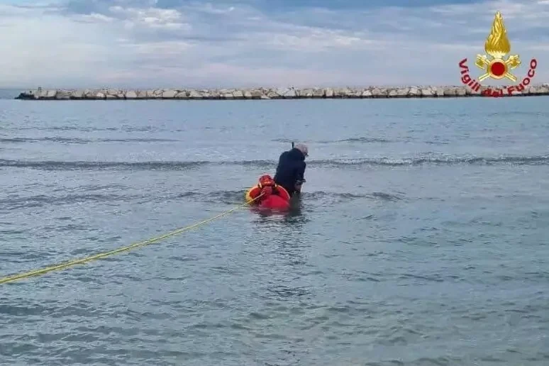 Bloccato in mare nella sabbia, soccorso dai Vigili del Fuoco