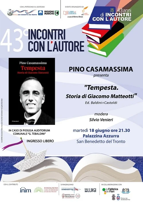 Pino Casamassima presenta presso la Palazzina Azzura il suo libro “Tempesta. Storia di Giacomo Matteotti”