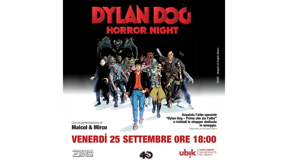 Venerdì 25 settembre presso La libreria Nave Cervo serata Dylan Dog Horror Night per celebrare i 40 anni del celeberrimo indagatore dell’incubo