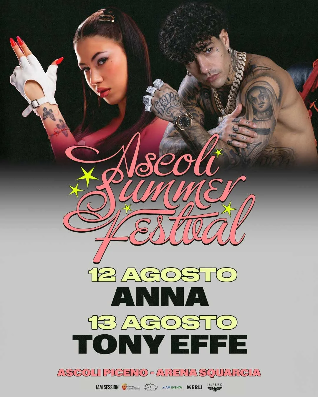Cresce l'attesa per l'Ascoli Summer Festival: Anna e Tony Effe all'Arena Squarcia il 12 e 13 agosto