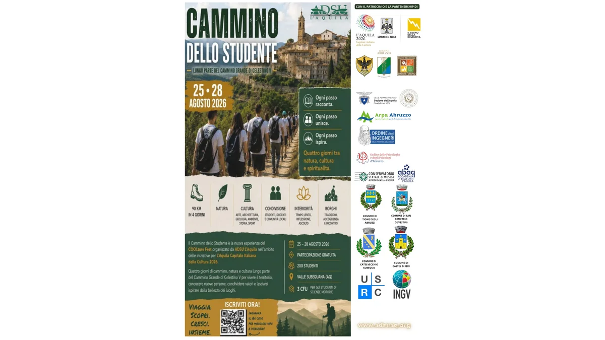 ADSU L'AQUILA: TRA BORGHI MEDIEVALI, TEMPLI PAGANI E PONTI ROMANI, TUTTE LE TAPPE DEL "CAMMINO DELLO STUDENTE"