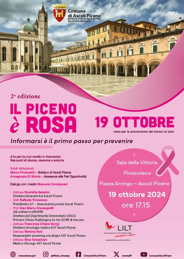 "Il Piceno è rosa", sabato 19 ottobre l'evento di sensibilizzazione e prevenzione sul tumore al seno