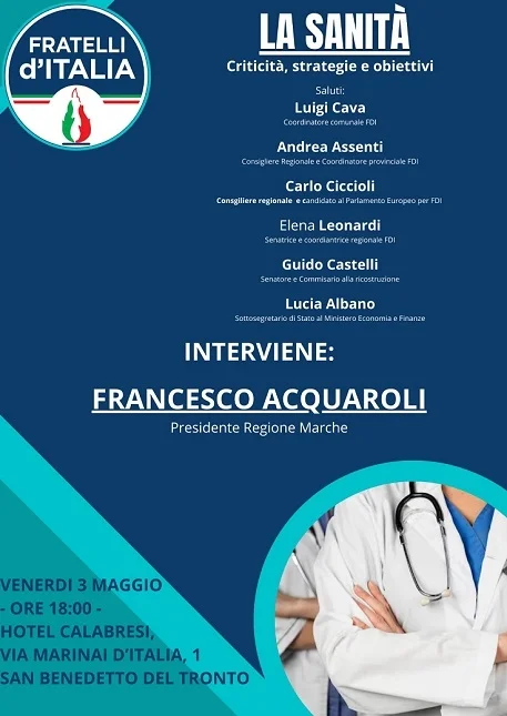 A San Benedetto venerdì 3 maggio dibattito sul tema "La sanità"