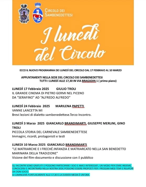 IL LUNEDÌ DEL CIRCOLO DEI SAMBENEDETTESI: UN GRANDE SUCCESSO PER TUTTI GLI APPUNTAMENTI SETTIMANALI NELLA SEDE DELLA STORICA ASSOCIAZIONE